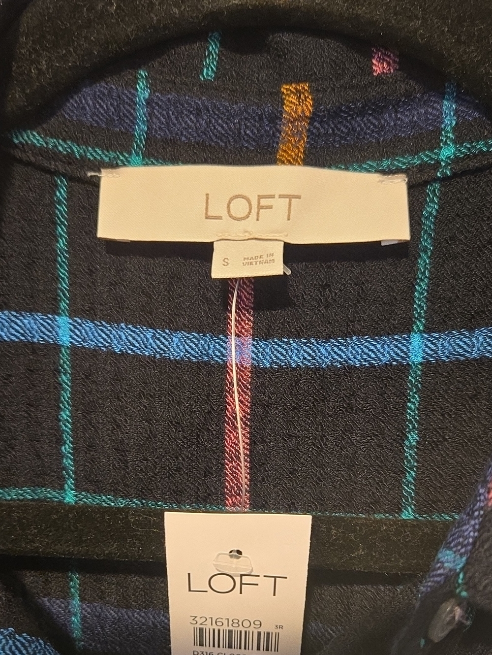 LOFT Black Plaid Button-Front Shirt Dress Multicolor Plaid Sz Small NWT - Picture 2 of 7